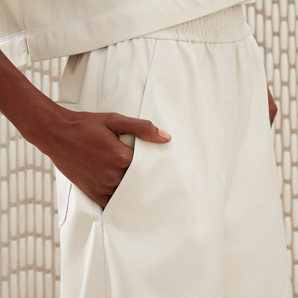 NANUSHKA Ivory Faux Leather High Rise Elastic Waist Knee Length Bermuda Short XS - Picture 15 of 16